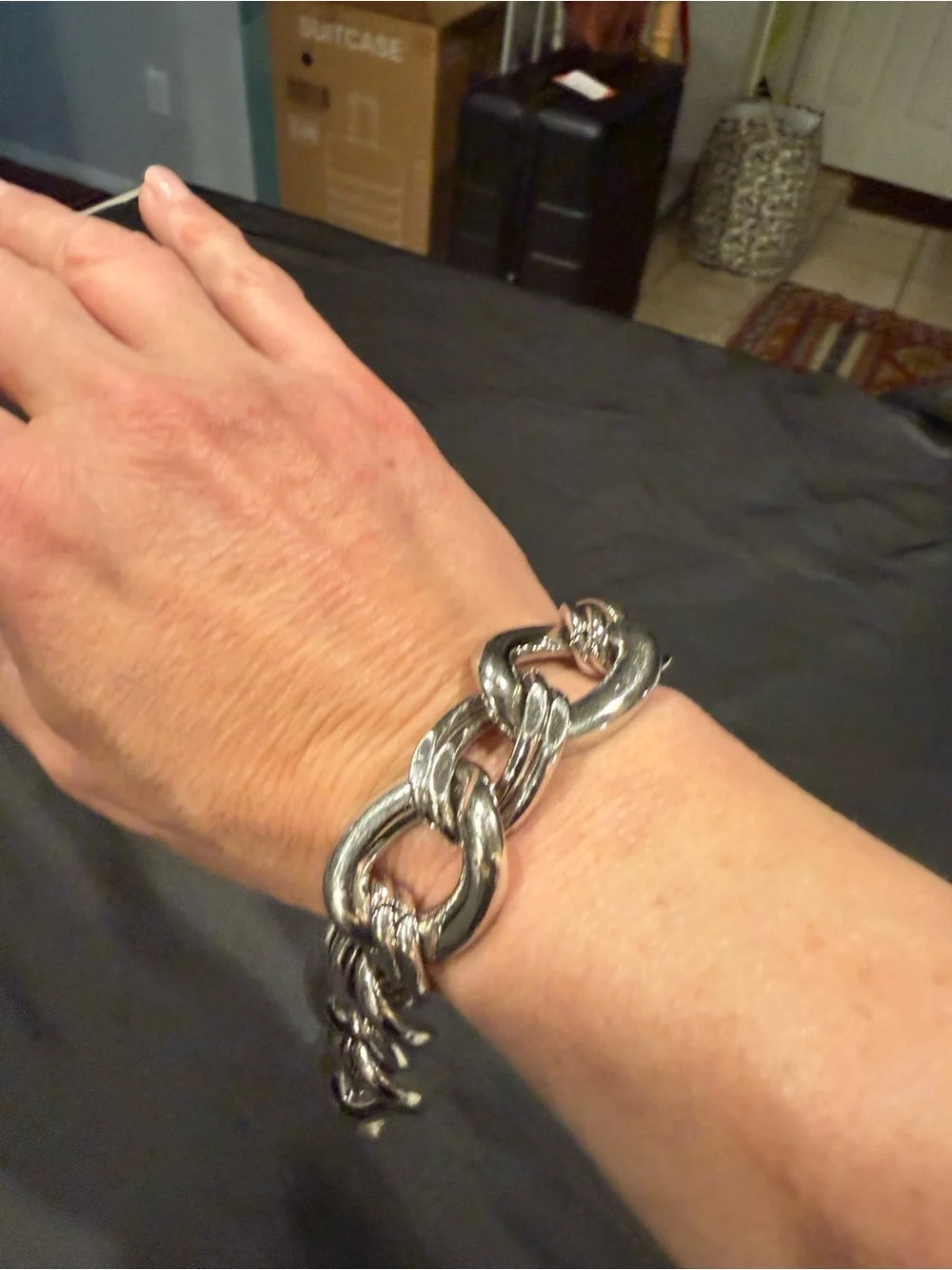 Chunky Silver Tone Oval Link Chain Bracelet Textured Statement Jewelry